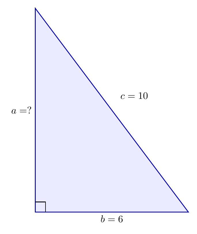 Segitiga siku-siku c=10, b=6, cari a
