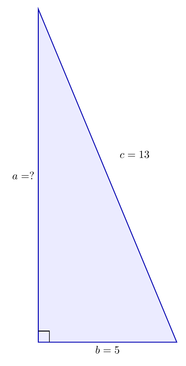 Segitiga siku-siku c=13, b=5, cari a