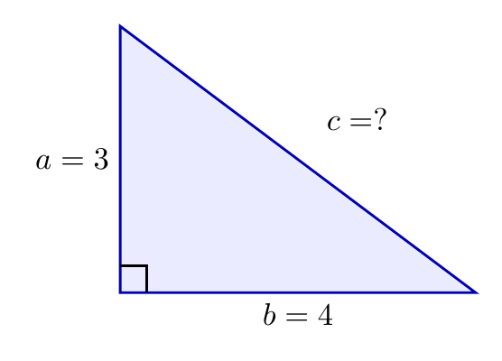 Segitiga siku-siku a=3, b=4, cari c