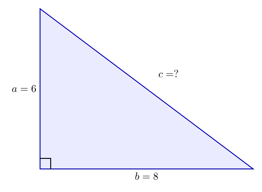 Segitiga siku-siku a=6, b=8, cari c