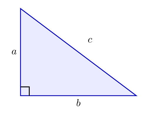Segitiga siku-siku berlabel a, b, c